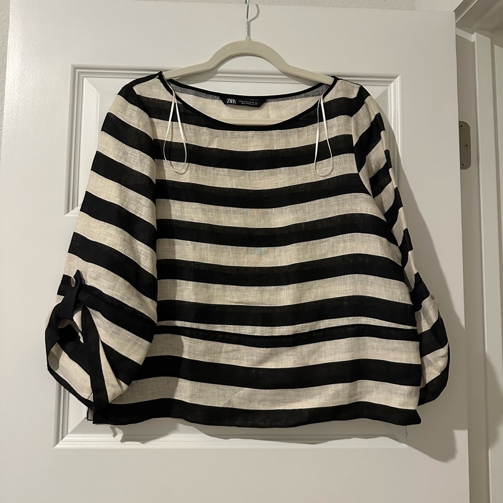 Zara Elegant Blouse Black and White Striped